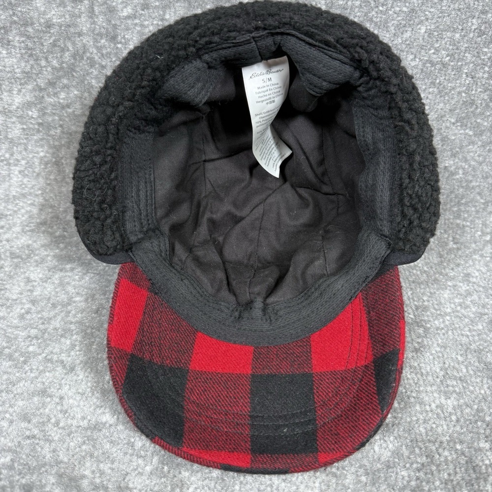 Eddie Bauer Hat Red Buffalo Plaid Wool Blend Trapper - Picture 6 of 8